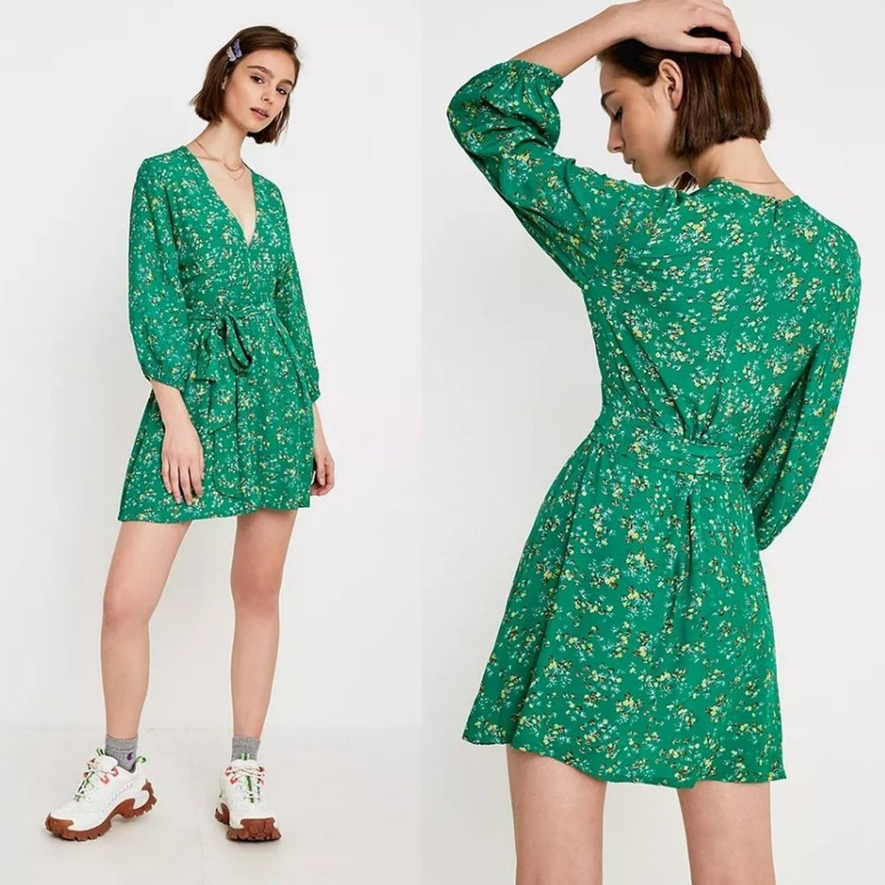 Faithfull The Brand Margo Green Floral Mini Dress Size S